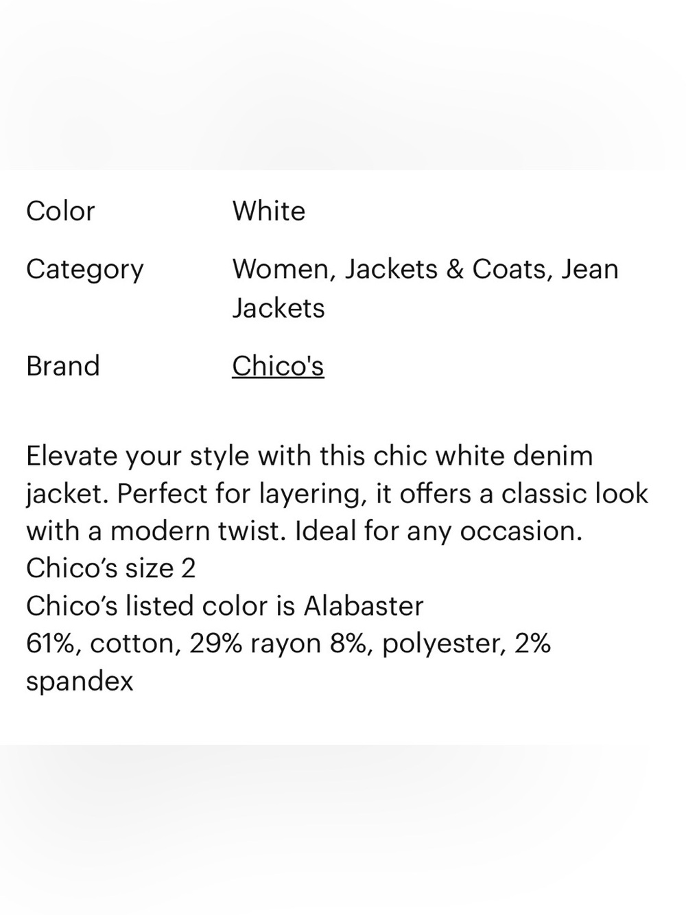 Chico's White Raw-Hem Denim Jacket - Picture 3 of 7